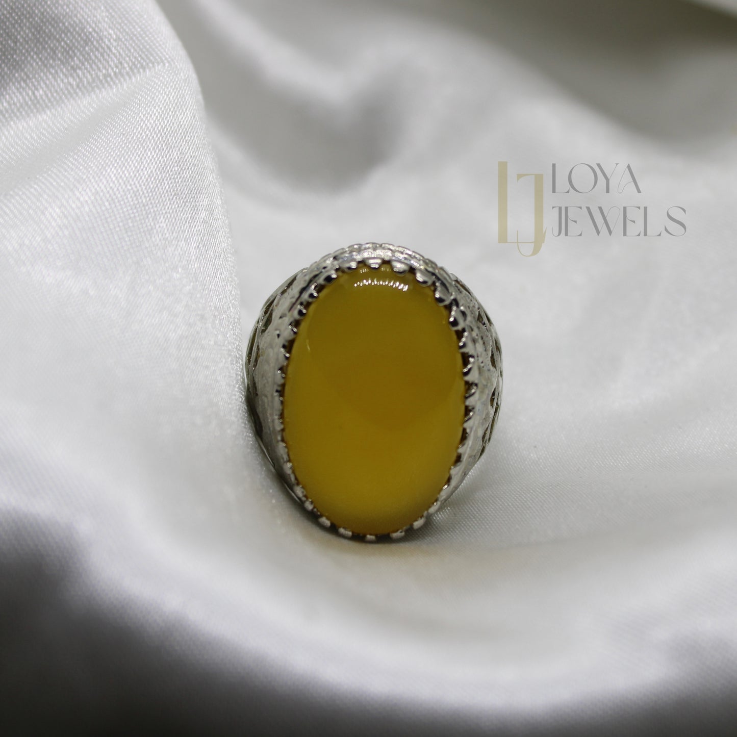 Natural Yellow Aqeeq Ring