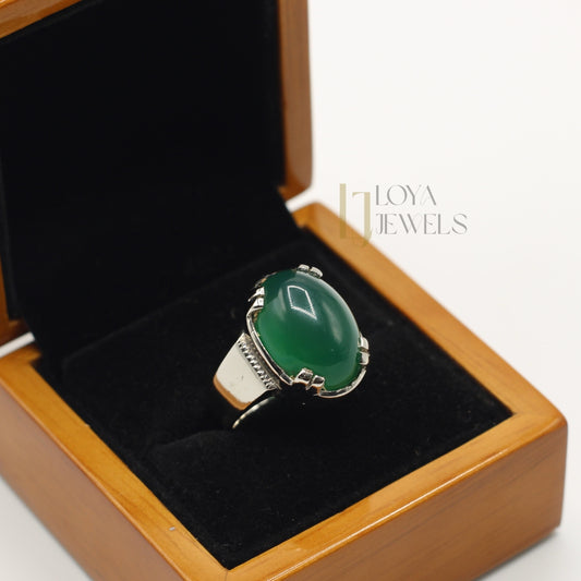 Natural Green Aqeeq Agate Ring