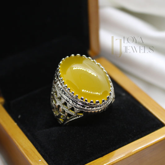 Natural Yellow Aqeeq Ring