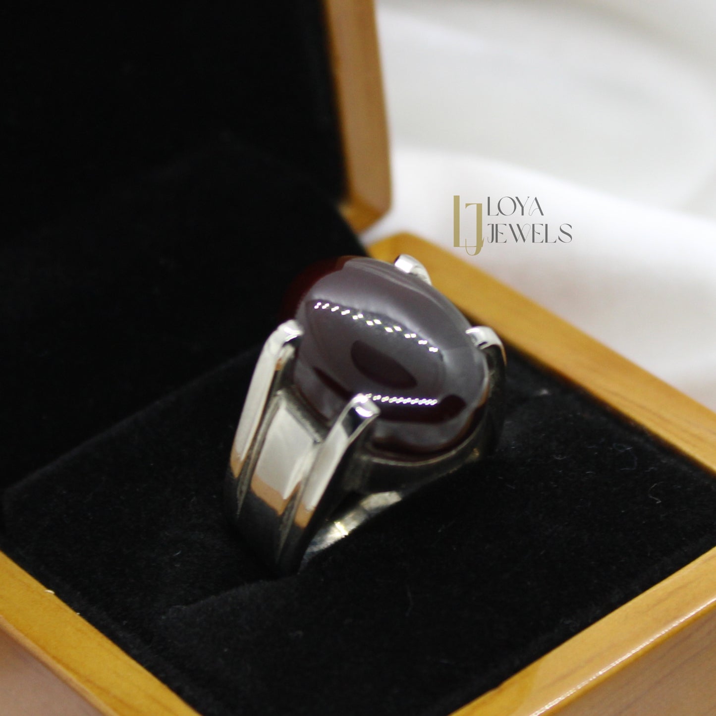 Natural Black Aqeeq Agate Ring