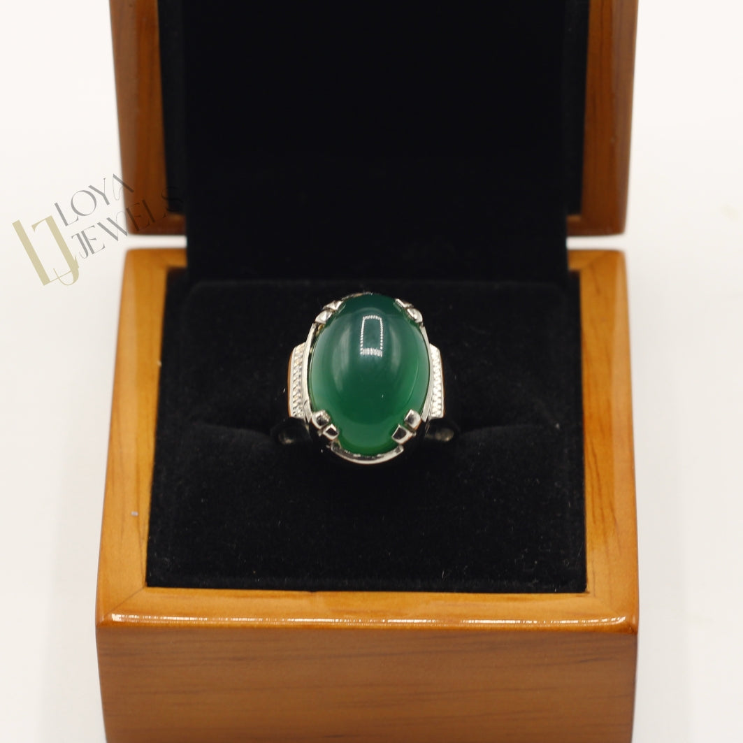 Natural Green Aqeeq Agate Ring