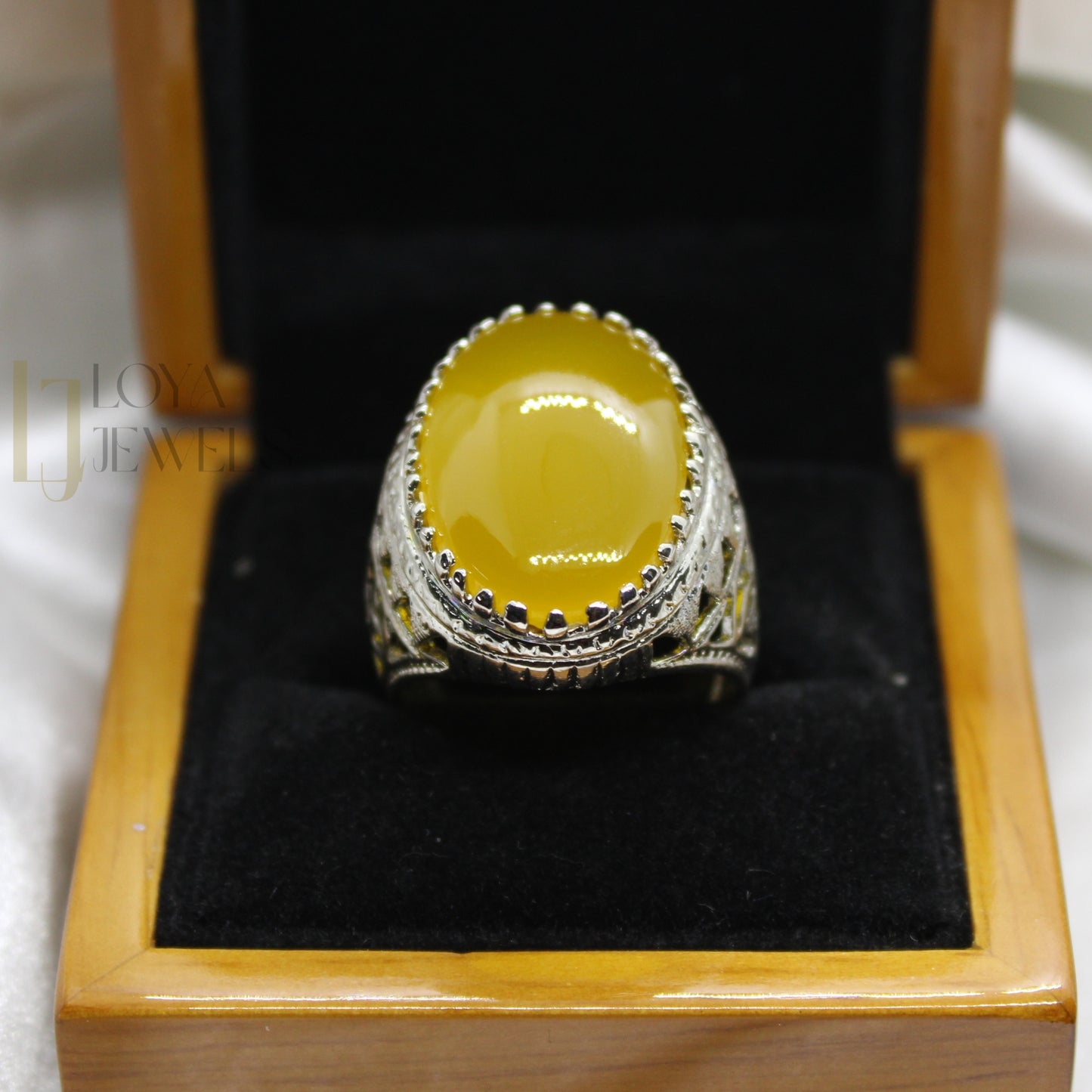 Natural Yellow Aqeeq Ring