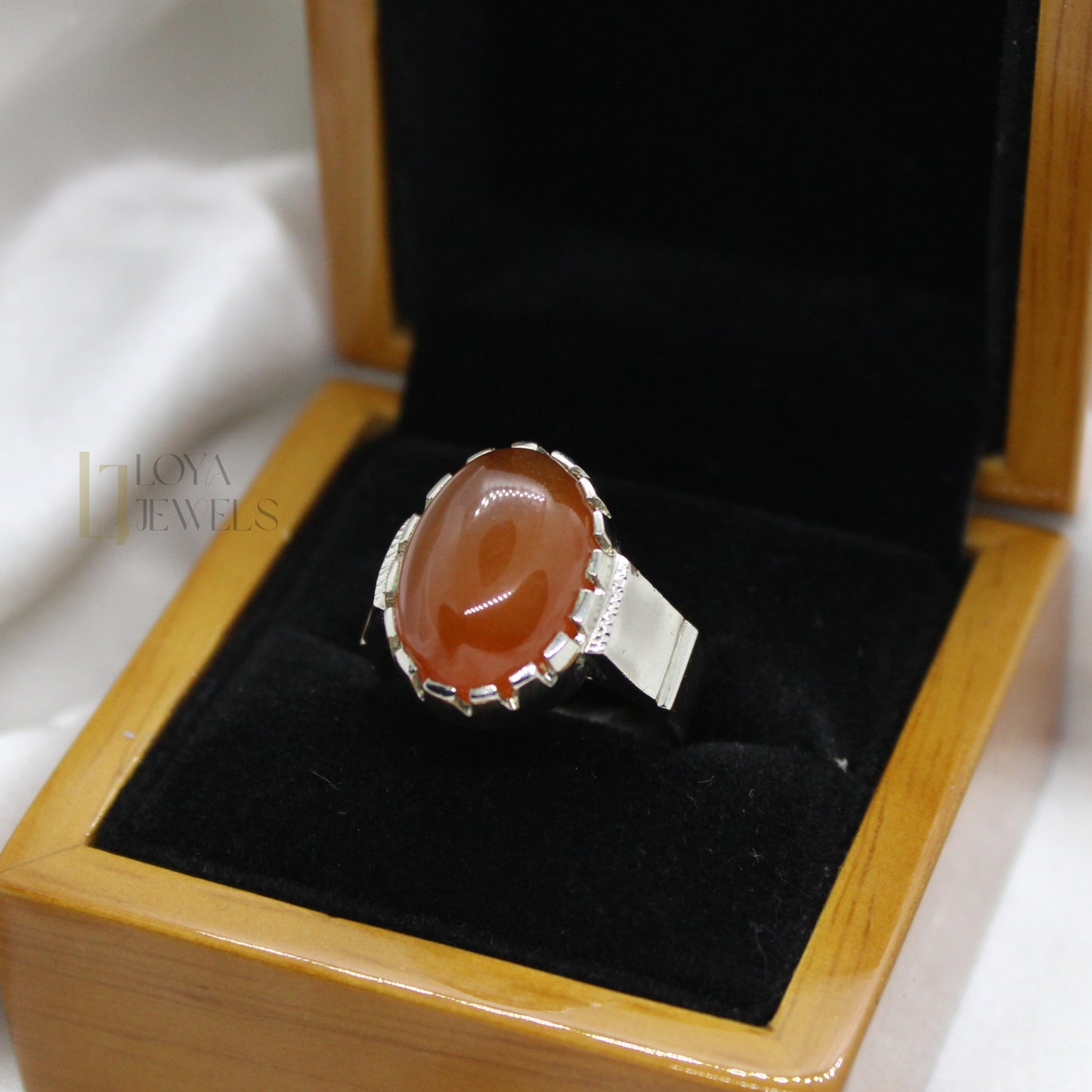 Natural Brown Aqeeq Agate Ring