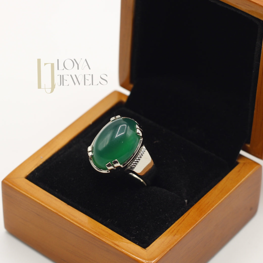 Natural Green Aqeeq Agate Ring