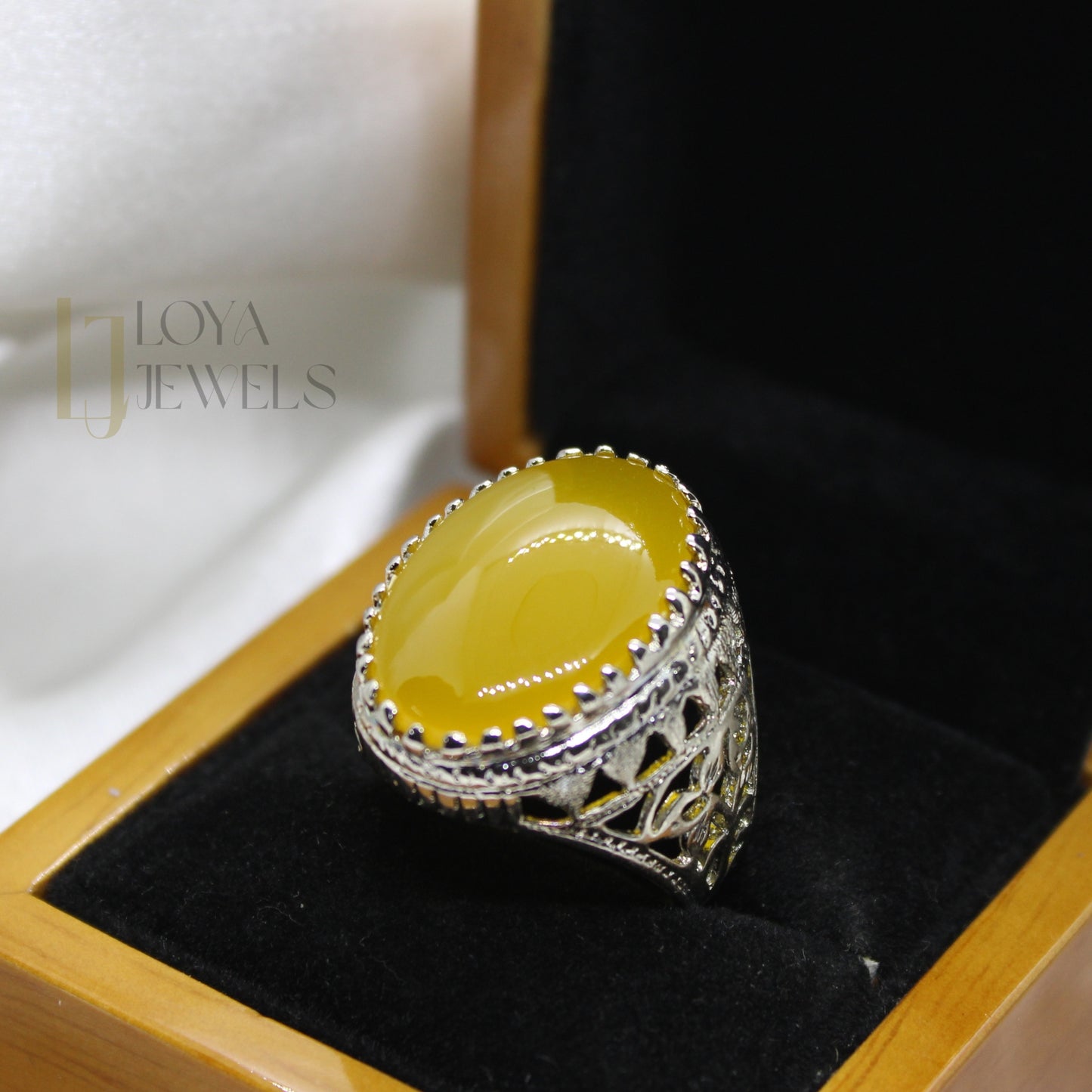 Natural Yellow Aqeeq Ring