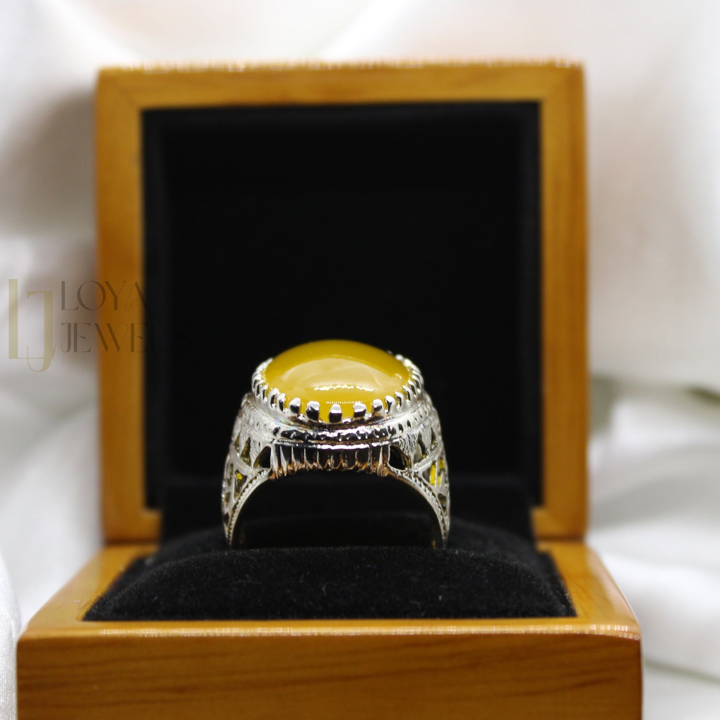 Natural Yellow Aqeeq Ring