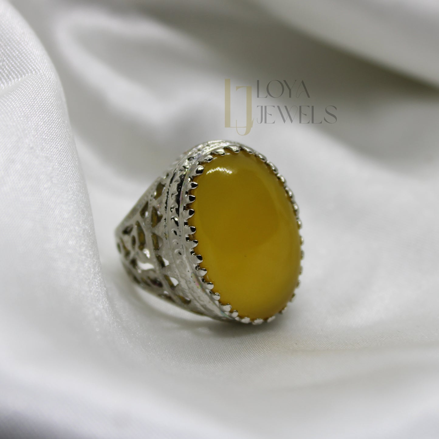 Natural Yellow Aqeeq Ring