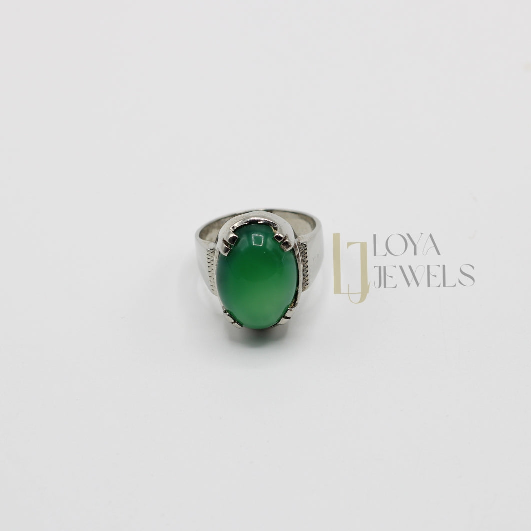 Natural Green Aqeeq Agate Ring