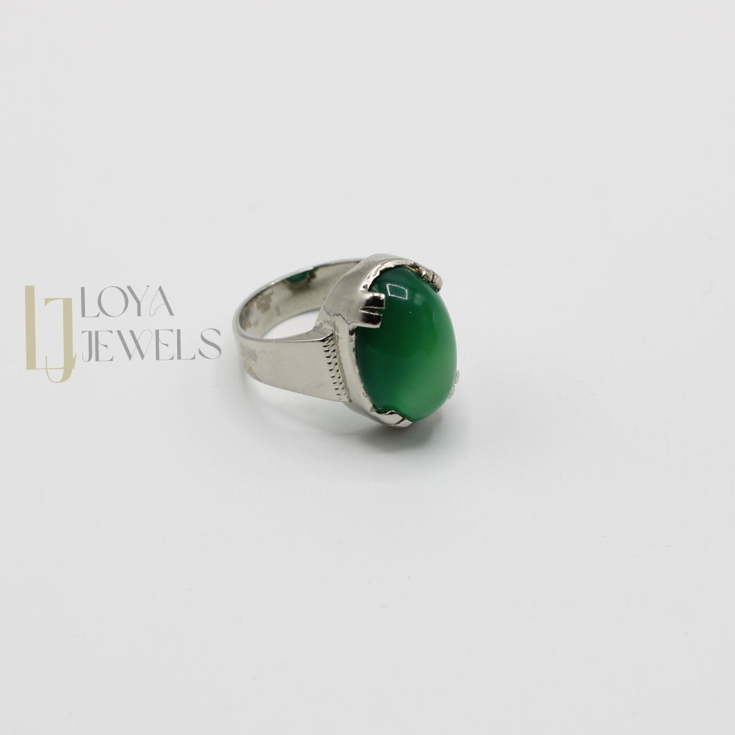 Natural Green Aqeeq Agate Ring