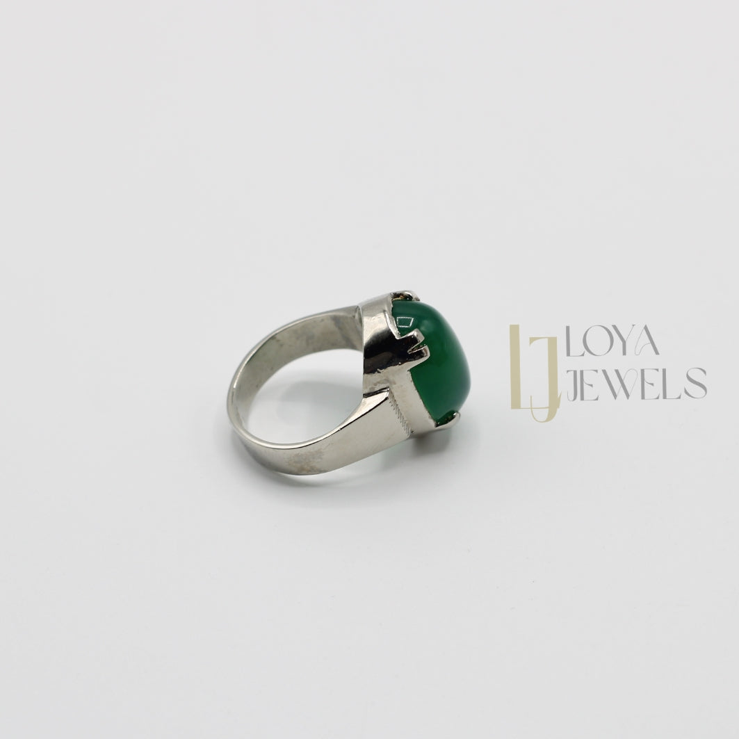 Natural Green Aqeeq Agate Ring