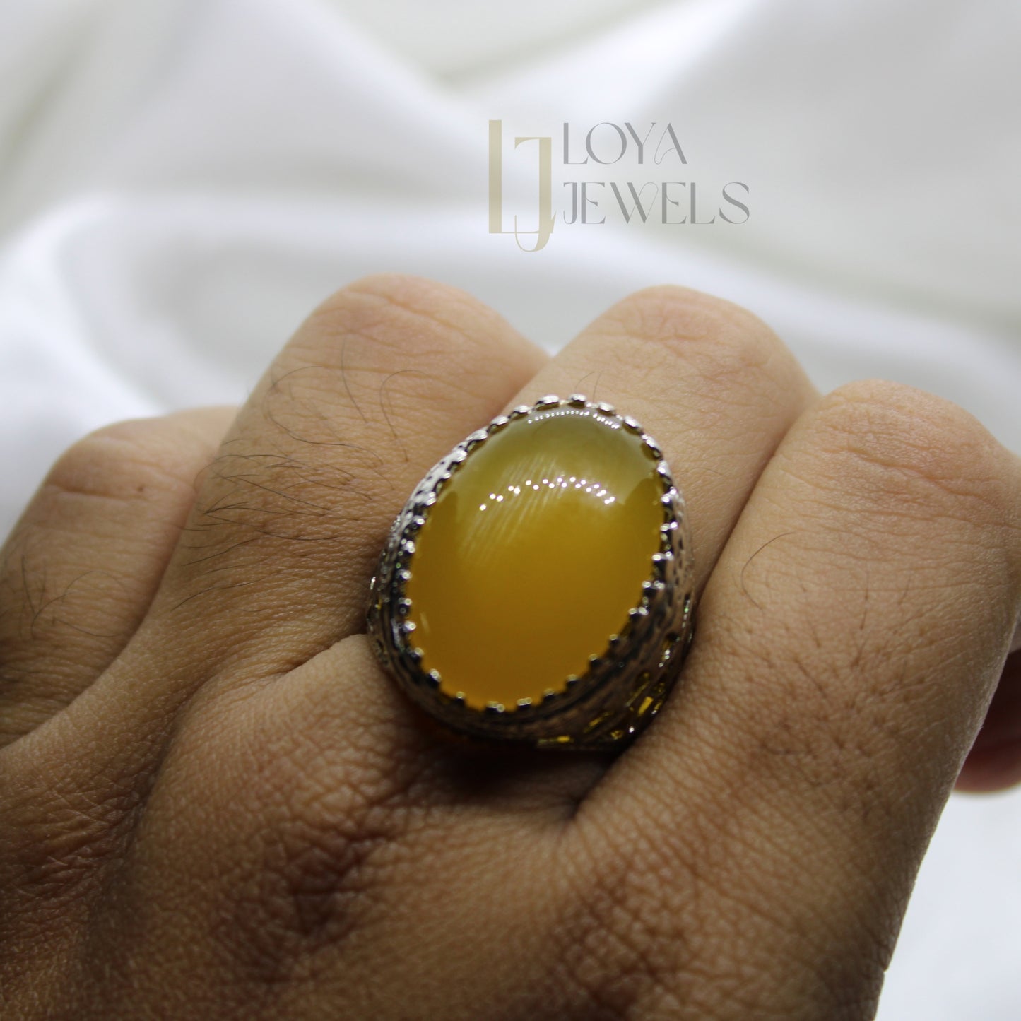 Natural Yellow Aqeeq Ring